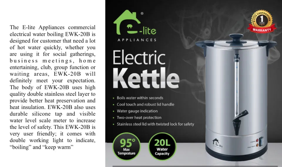 E-Lite EWK-20 20L Commercial Water Boiler