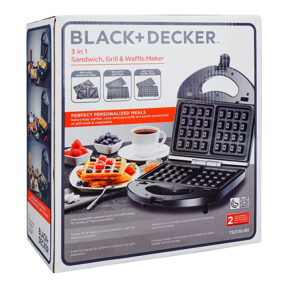 Black & Decker TS2130 3-in-1 Sandwich, Grill & Waffle Maker
