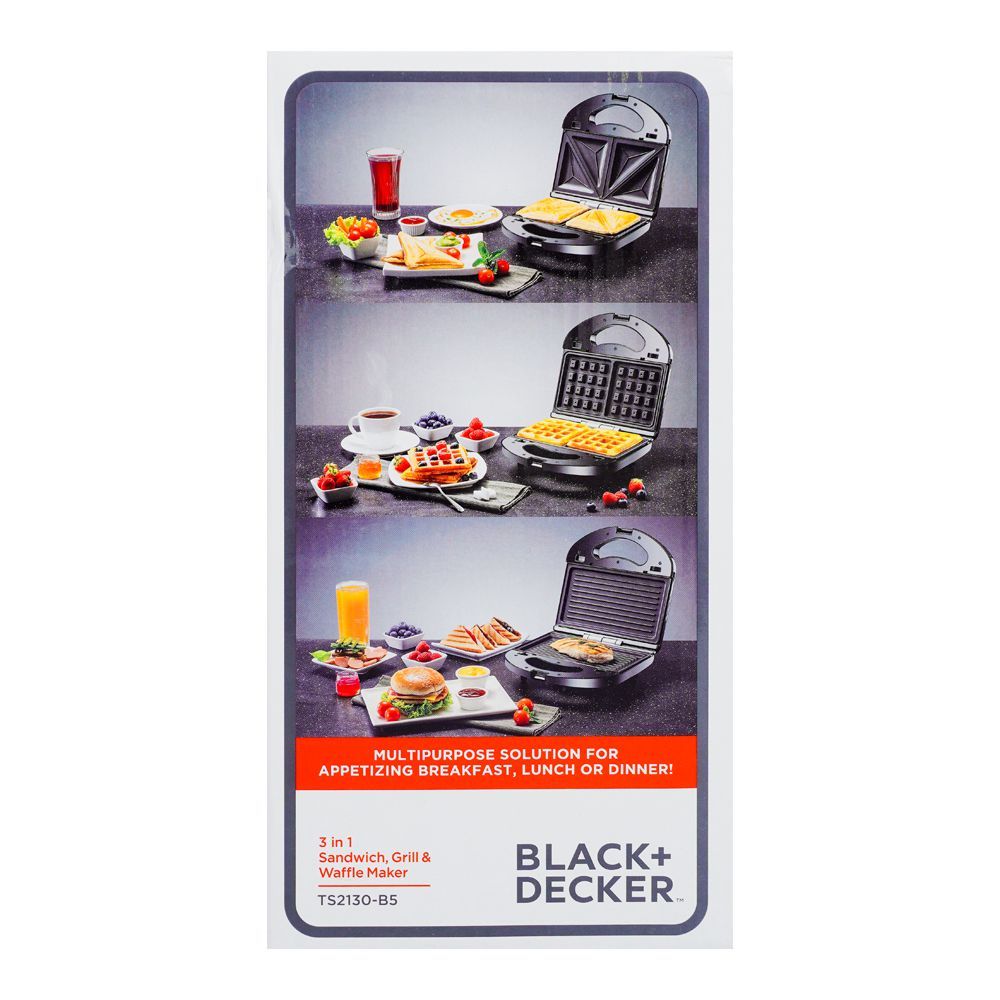 Black & Decker TS2130 3-in-1 Sandwich, Grill & Waffle Maker
