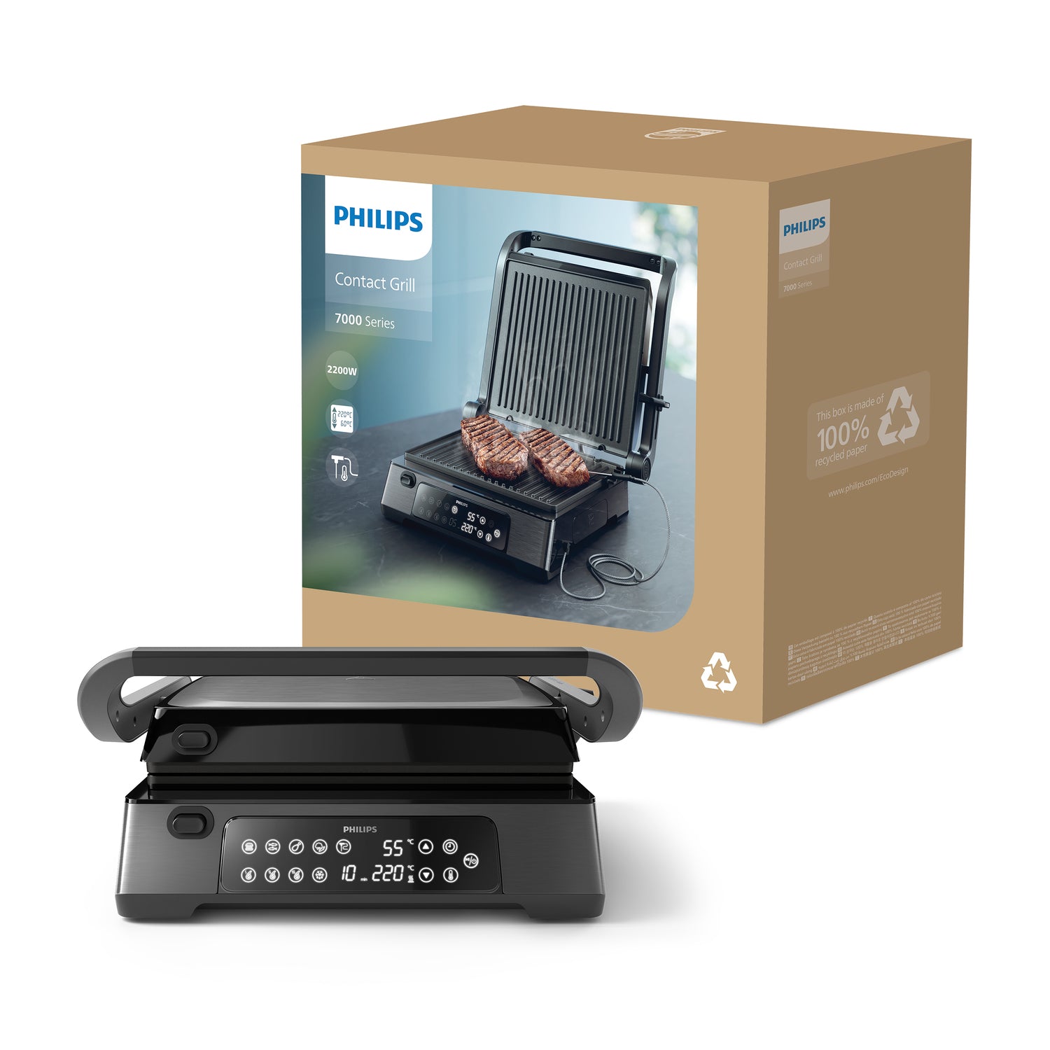 Philips HD6307/70 7000 Series Digital Contact Grill with Food Probe