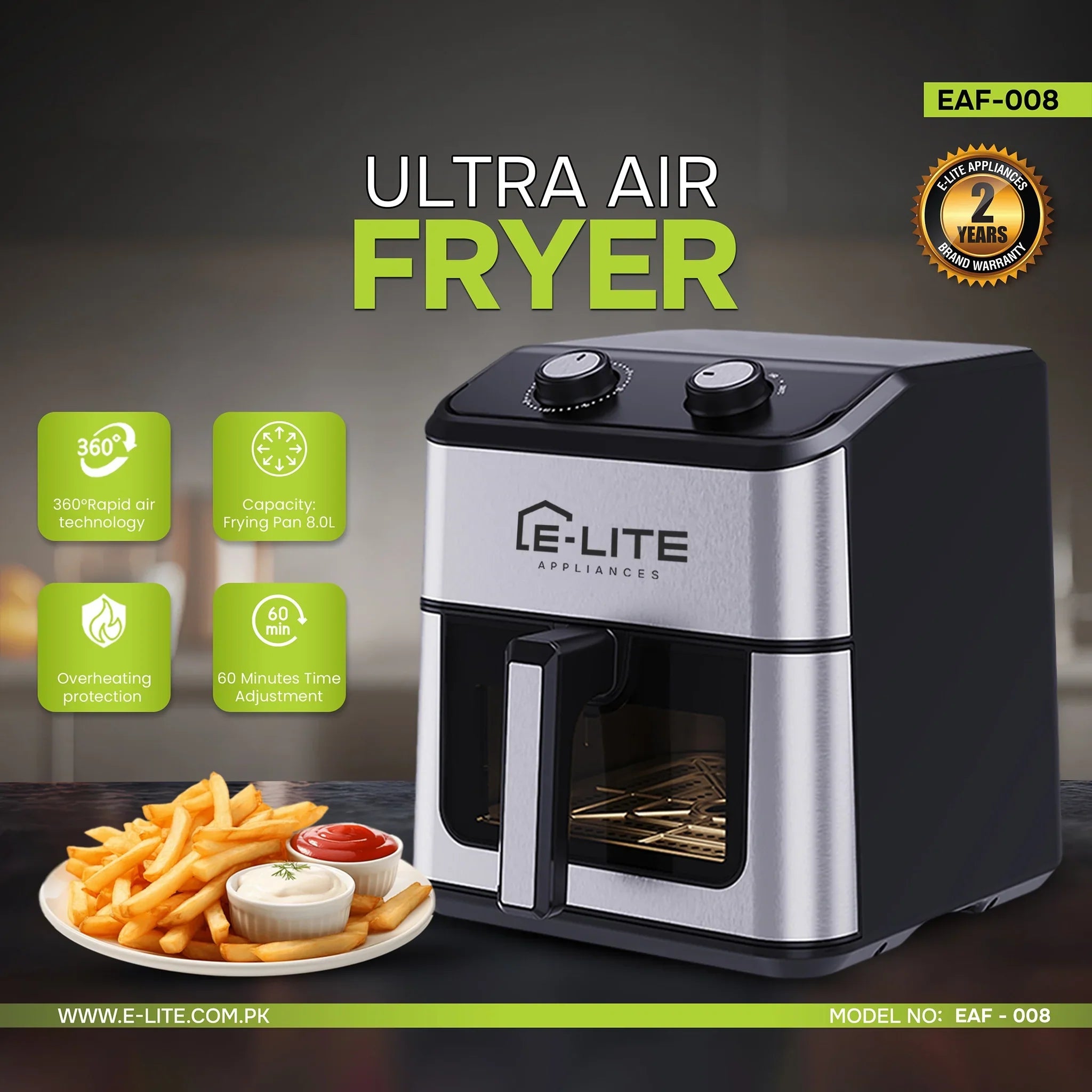 E-Lite EAF-008 8L Manual Air Fryer