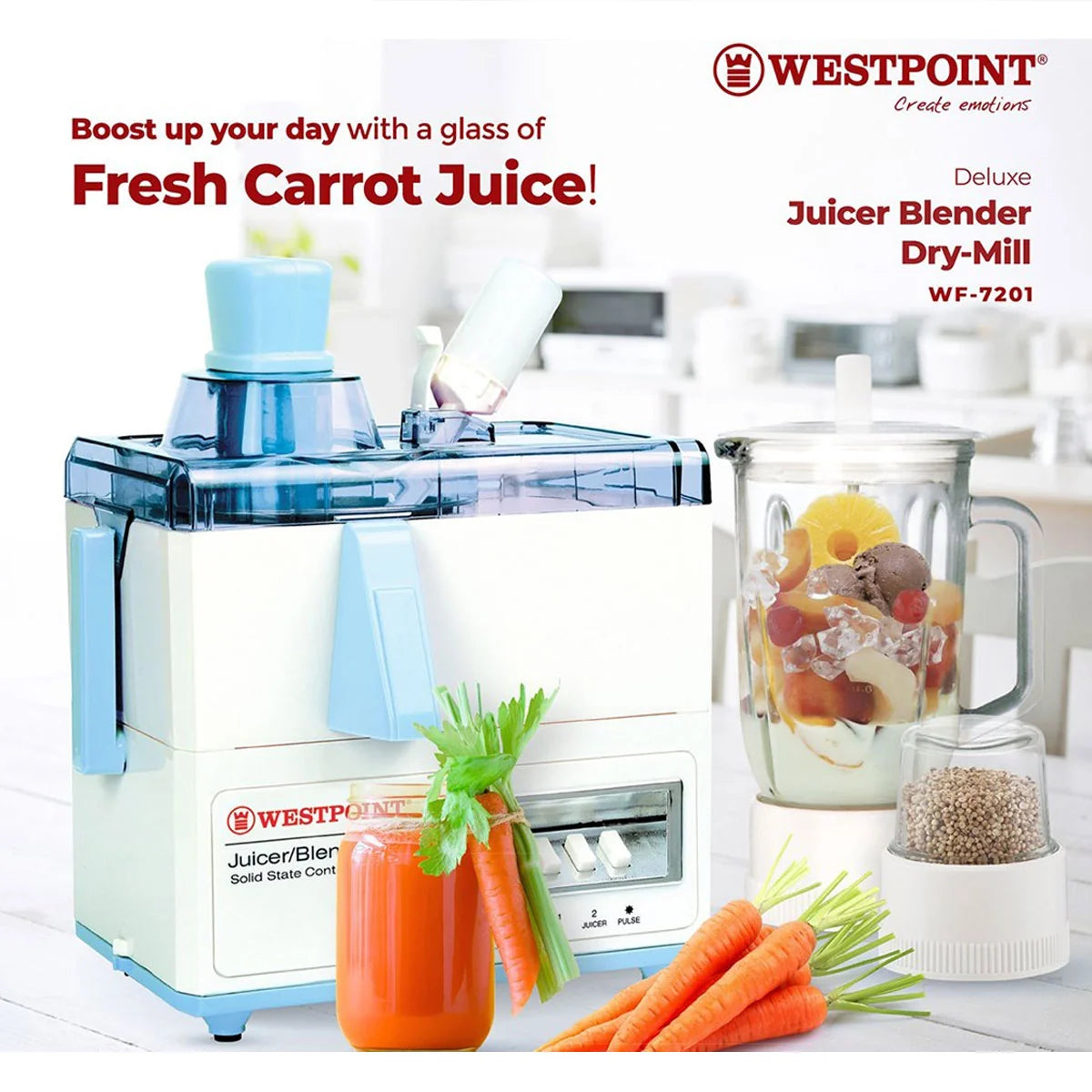 Westpoint WF-7201GL 500W Glass Juicer Blender Drymill
