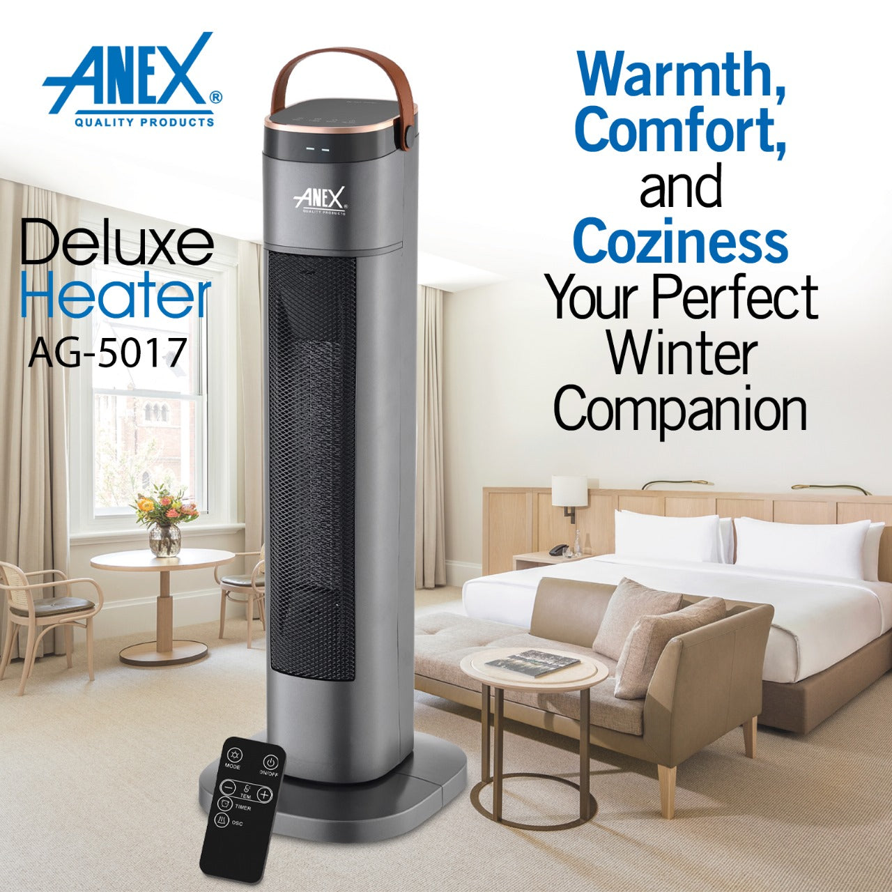 Anex AG-5017 Deluxe Ceramic Fan Heater with Remote