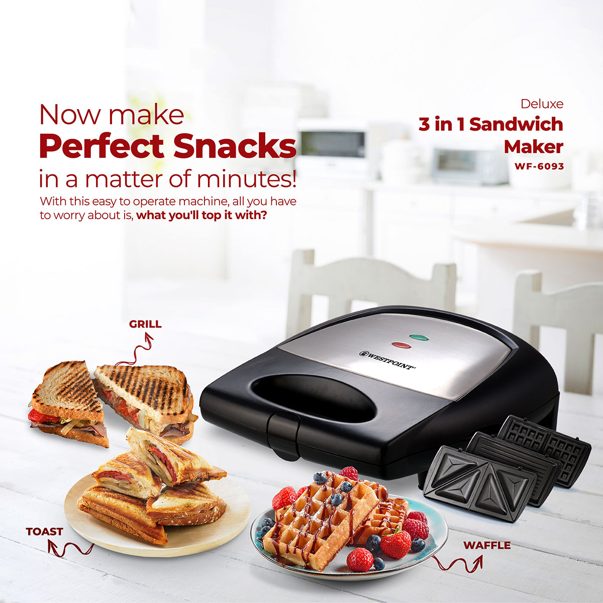 Westpoint WF-6093 Deluxe Sandwich Toaster 3 in 1